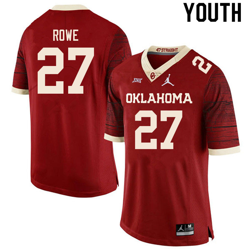 Youth #27 Jayden Rowe Oklahoma Sooners College Football Jerseys Sale-Retro - Click Image to Close